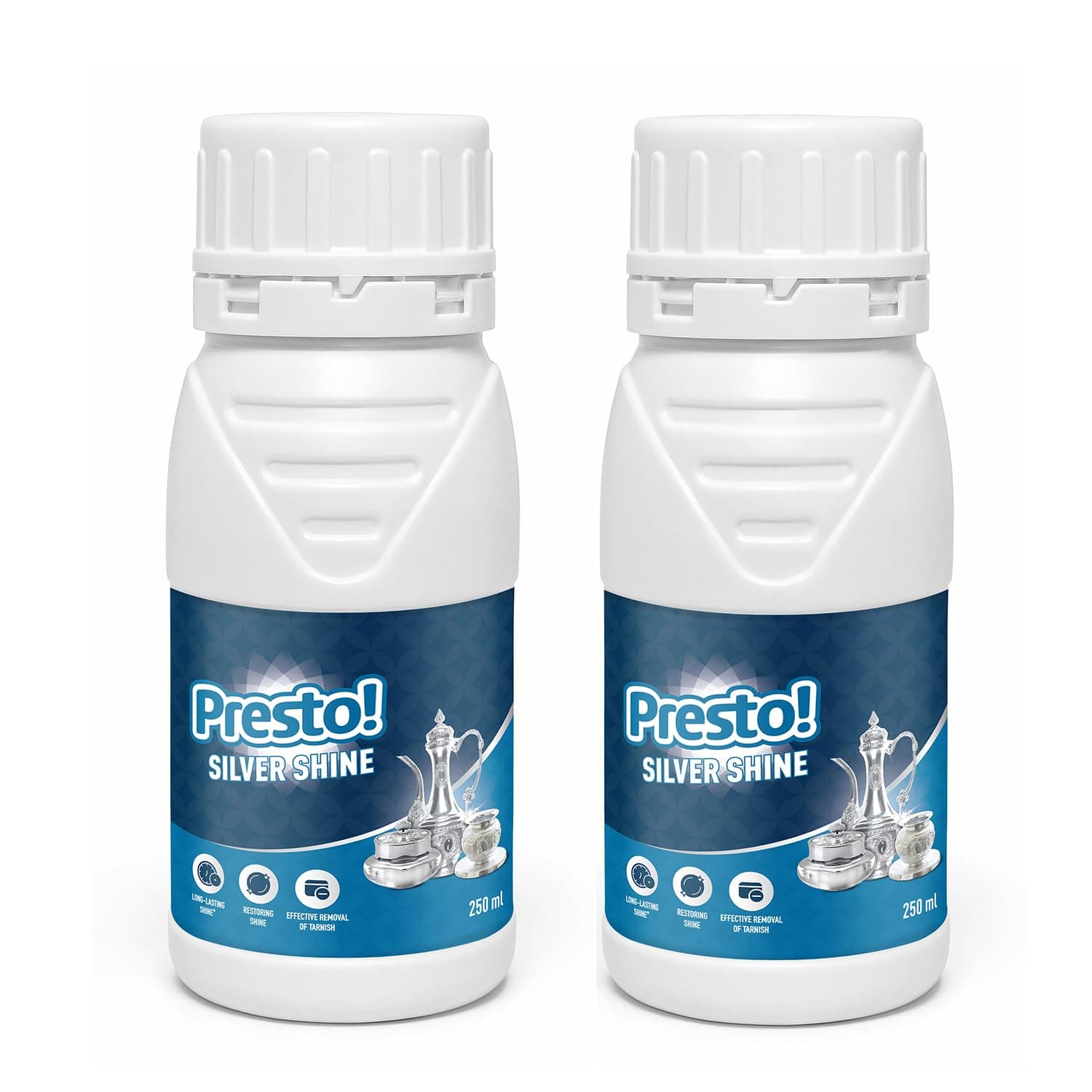 Amazon Brand - Presto! Silver Shine | Instant Silver Cleaner | 250 ml x Pack of 2 | For Silver Vessels, Antique Pieces, Jewellery