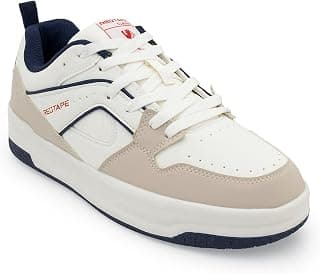 Red Tape Men's Sneakers Beige Navy Pu Mesh Round Lace-Up Responsive Sole