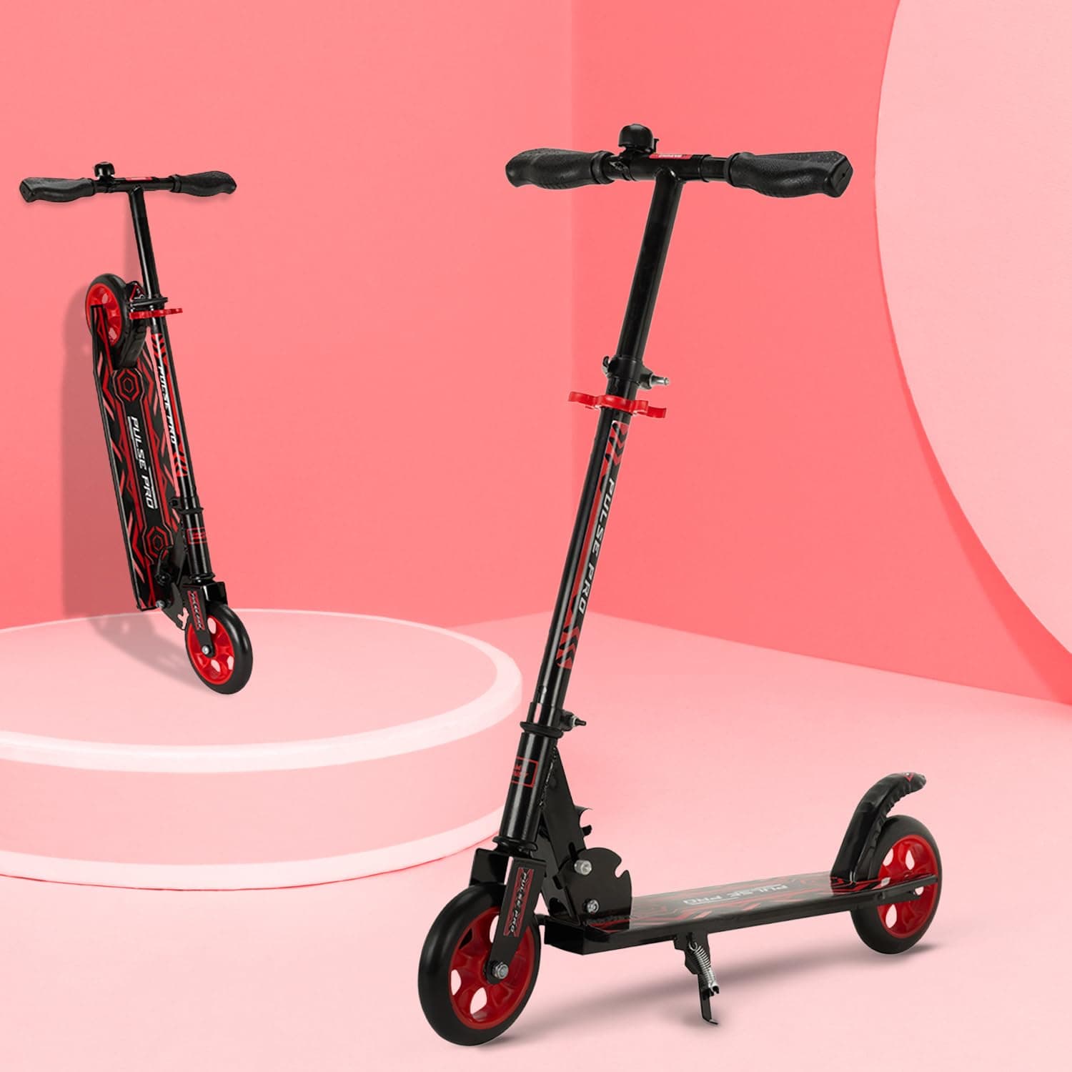 Amazon Brand - Jam & Honey- Kick Scooter for Kids Ages 6-13 Years | Foldable with 3 Adjustable Height | 2 Wheels | BIS Certified | Max Weight Capacity 50kg Red