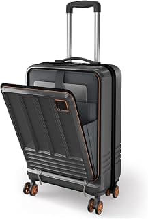 Genius Genius Cabin Trolley Bag with Laptop Compartment, Hardside Polycarbonate Small (55cm) Suitcase | 360° 8 Wheel Spinner Travel Luggage| Recessed Combination Lock|Paradox| Gunmetal