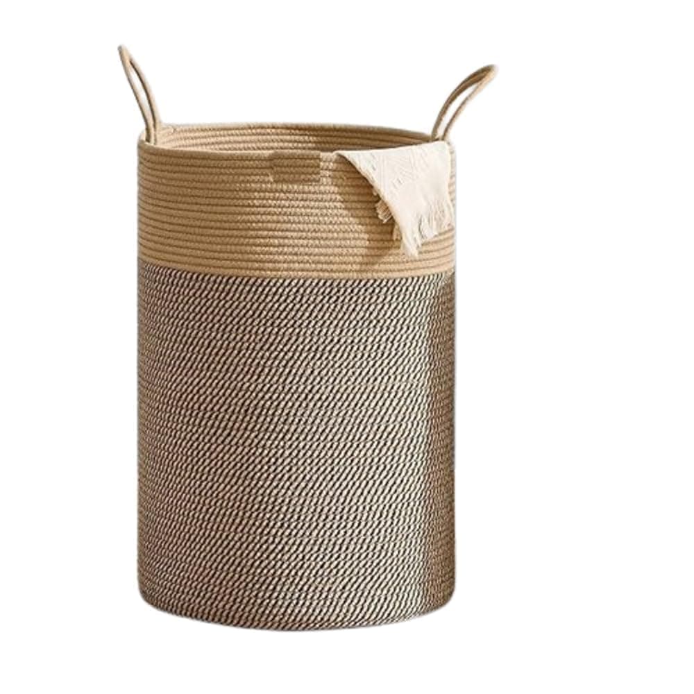 BIG B Laundry Basket,Woven Cotton Rope Laundry Hamper Sorters,100L Versatile Storage For Dirty Clothes,Baby Toys,And Blankets In Bathroom, Nursery,And Living Room (Jute) (Mix-B)