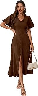 Shasmi Girl's & Women's Pleated Midi Dress with Flutter Sleeves | V-Neck Western Dress for Women | Elegant A-Line Summer Outfit | Office & Casual Wear (Dress 244)