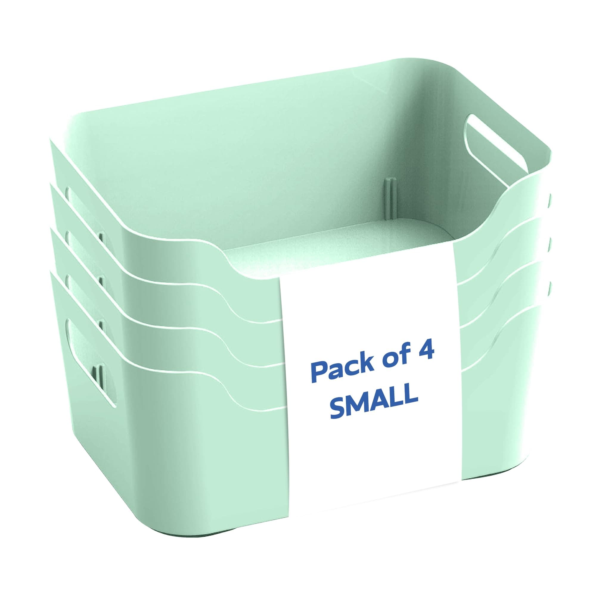 KOLORR Jolly Plastic Small Baskets with Handle for Storage Box| Multipurpose Light Weight Plastic Baskets organiser for Make-up Stationary Cosmetics Kitchen Livingroom Bathroom | Pack of 4 - Mint