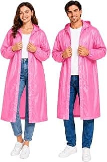 KAVORA Hooded Waterproof Men's & Women's Raincoat, Lightweight Long Rain Jacket, Button Front, Windproof Outdoor Rainwear | Free Size |