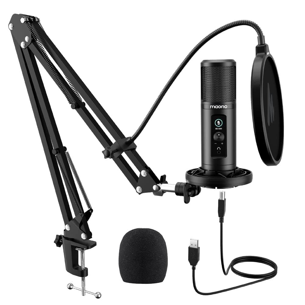 MAONO AU-PM422 Podcast Microphone with Zero Latency Monitoring, 192KHZ/24BIT Professional Cardioid Condenser Mic with Touch Mute Button and Mic Gain Knob for Recording, Podcasting, Gaming, YouTube