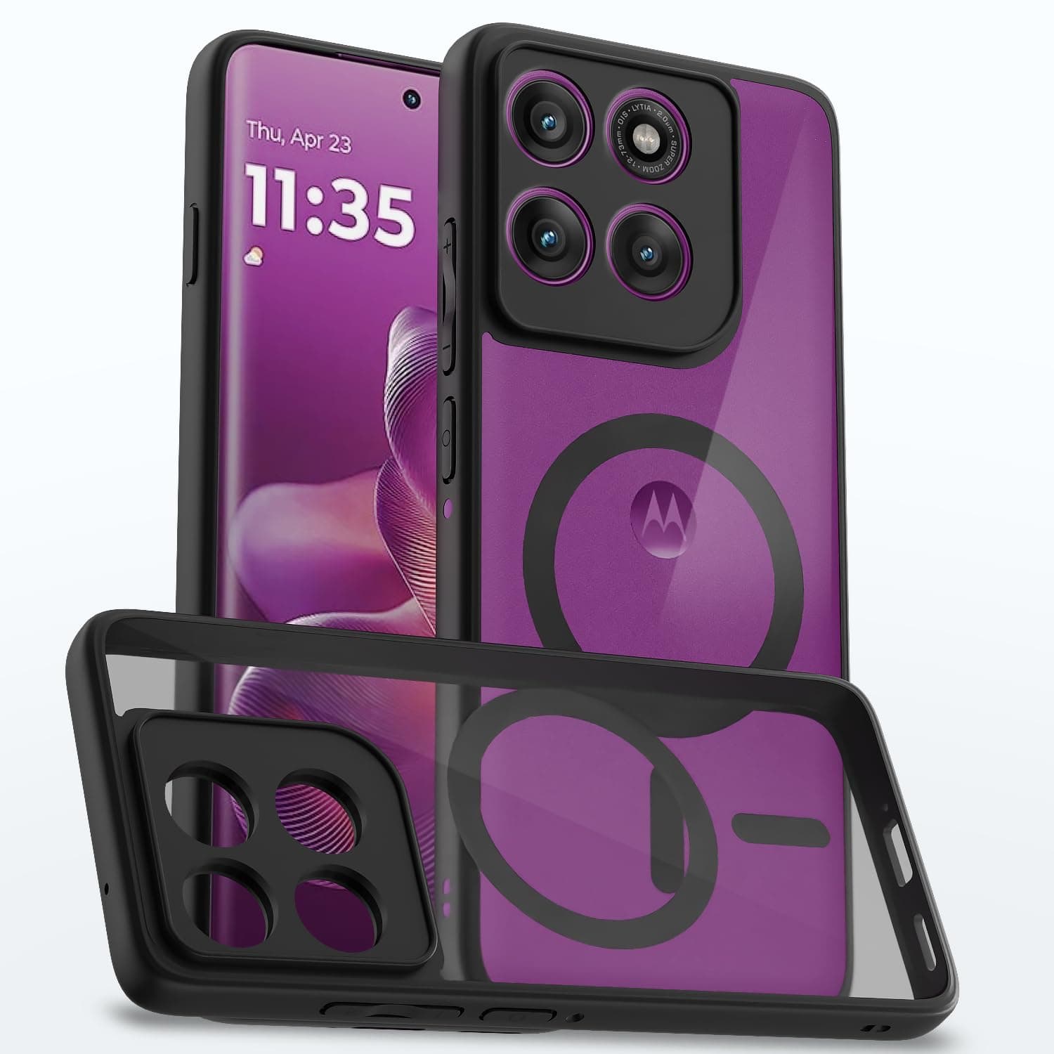 Amazon Basics Back Cover for Motorola Moto Edge 60 Pro 5G Compatible with Mag-Safe | Shockproof Design | Hard Transparent Back Case (Black Mag-Safe)