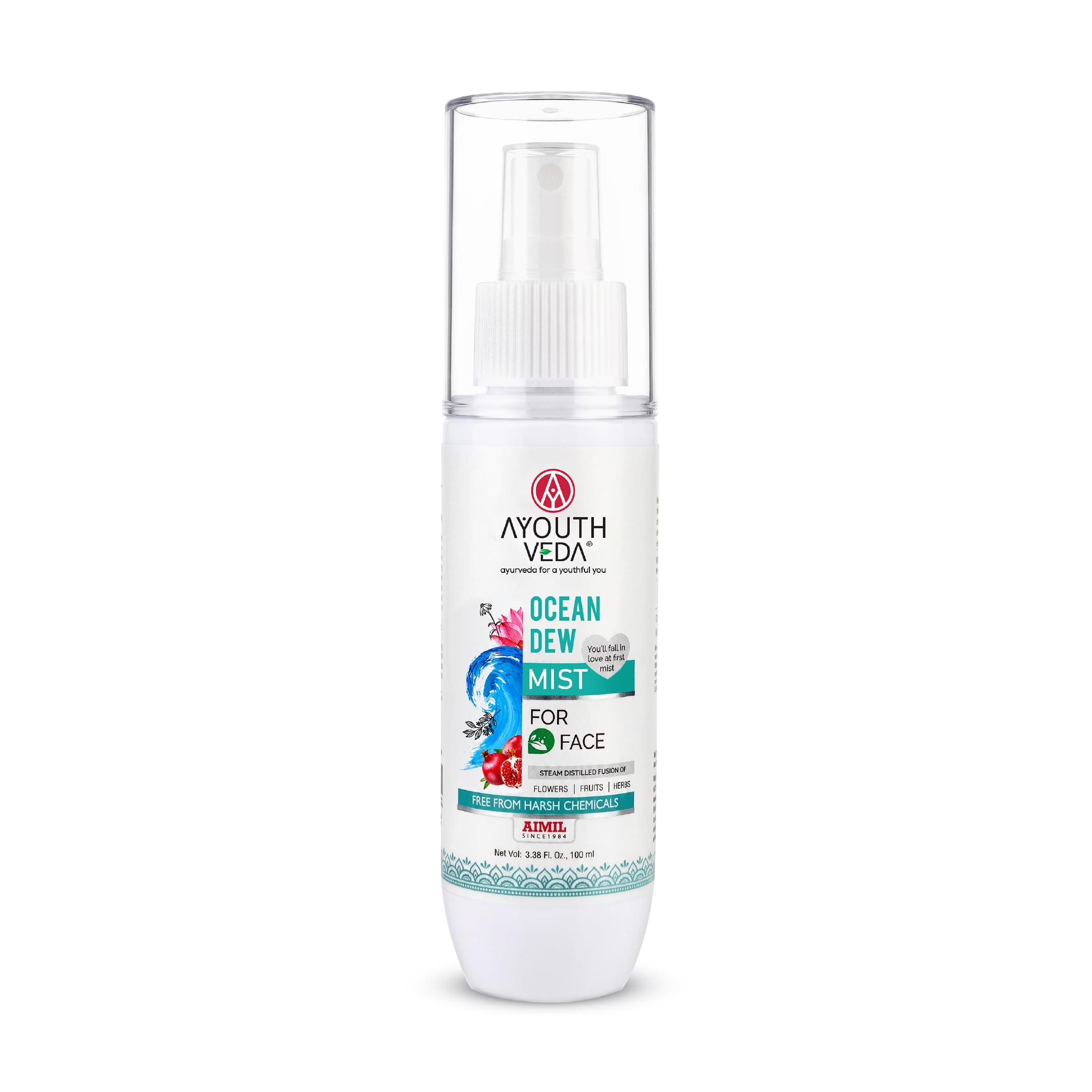 Ayouthveda Ocean Dew Mist | Flowers, Fruits & Herbs Distillates Mist | Instant Hydrates & Refreshes The Skin | Work as Makeup Setter | Free From Chemical, Pack Of 1-100ml