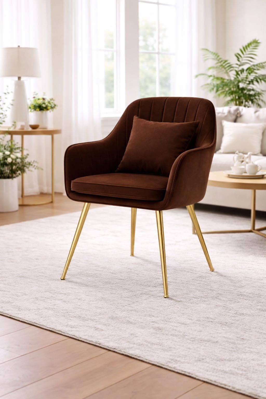 BAWARI Velvet Chair for Home | Modern Accent Armchair in Soft Velvet Fabric with Golden Legs | Set of 2 Premium Accent Chair for Living Room Bedroom Restaurent | (Dark Brown 1pc, Standard)