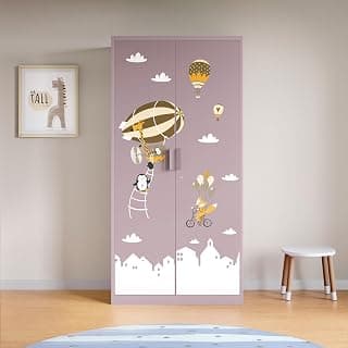 Interio by Godrej Kids 2-Door Steel Almirah | Hot Air Balloon Digital Print in Lilac Glaze, 1-Year Warranty, 1 Drawer, 6 Shelves