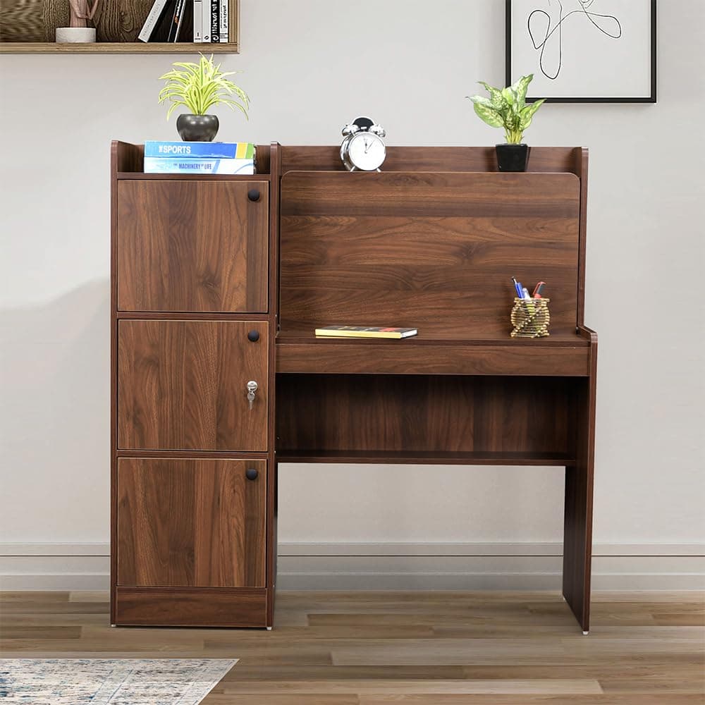 Royaloak Chocolate Study Desk Brown Colour in Melamine Finish | with Writing Pad | Engineered Wood Desk with Storage Cabinet | Wooden | Convertible into Computer Table