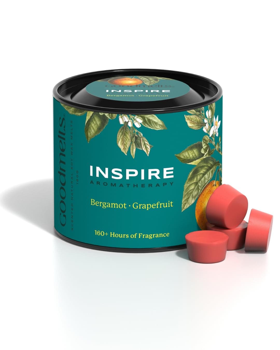 GoodMelts Inspire Aromatherapy Scented Wax Melts | Bergamot & Grapefruit Fragrance | Natural Soy Wax, Vegan, Essential Oil Infused | 160–200 Hrs Scent Time – Safe, Smoke-Free
