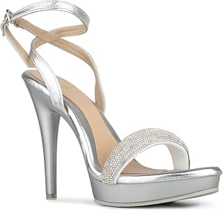 Inc.5 Womens Silver Party Wear Embellished Round Toe Stiletto Heel Sandals