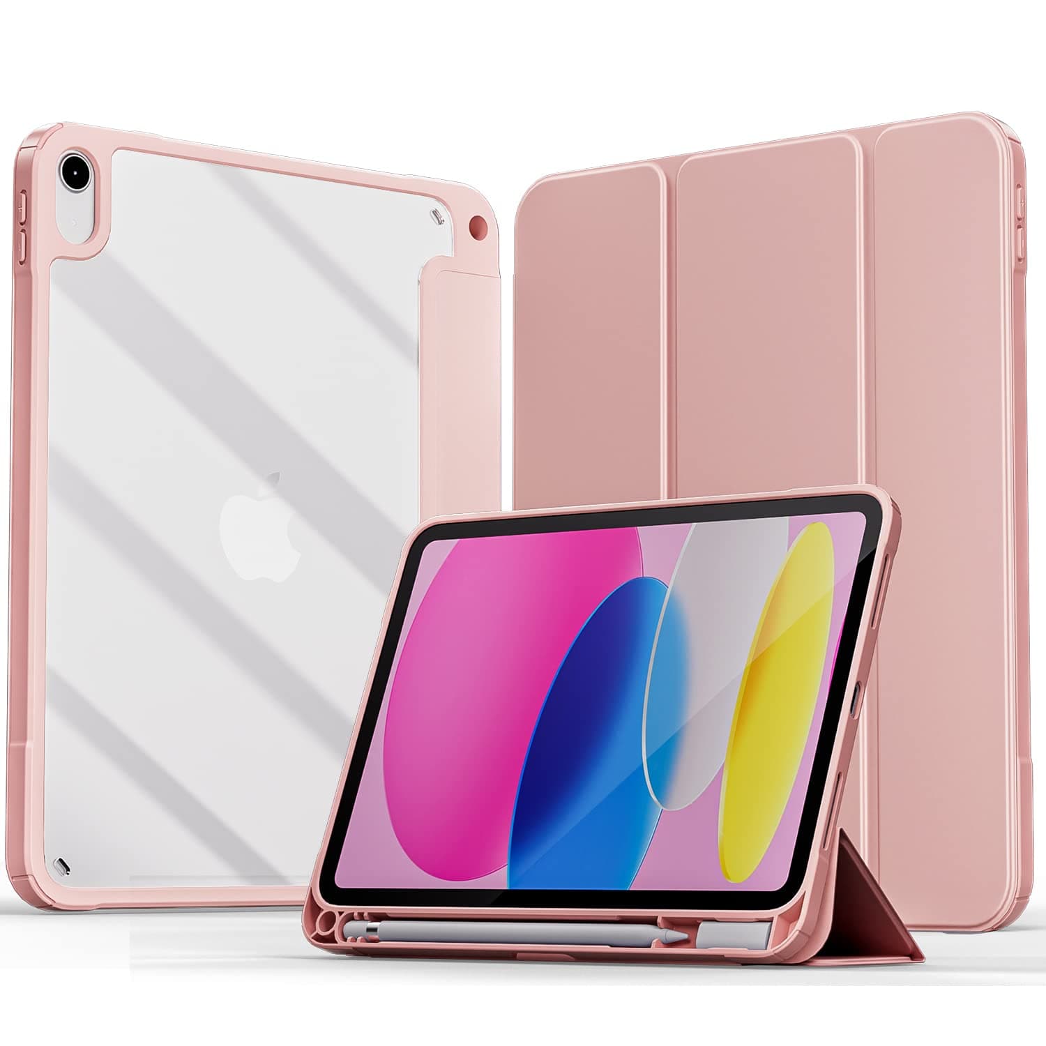 MOCA iPad 10th Generation Case 2022, iPad 10.9 Inch Case with Clear Transparent Back and TPU Shockproof Frame Cover [Built-in Pencil Holder,Auto Sleep/Wake] (ipad 10th Gen 10.9 2022, Rose Gold)