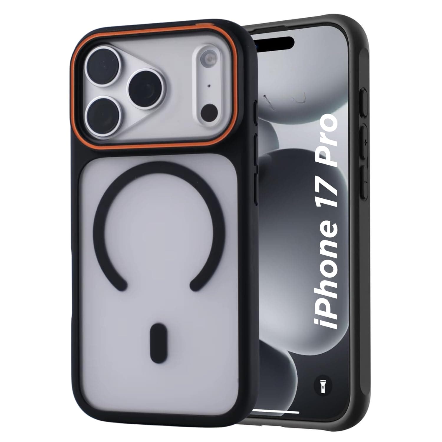AIBEX Magnetic Compatible Shockproof Case for iPhone 17 Pro – Slim Protective Back Cover with Camera Lens Protection, Strong Magnetic Support, Anti-Slip Grip, Military Grade Drop Protection (Black)