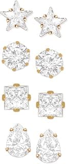 ZAVERI PEARLS Gold Tone Set of 4 Contemporary Cubic Zirconia Brass Stud Earrings For Women-ZPFK10964