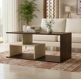 Lioana Coffee Table/Center Table Sofa Tea or Teapoy Console Table for Sofa Set with Bottom Storage, Living Room Hall Home (Classic Brown & Beige)