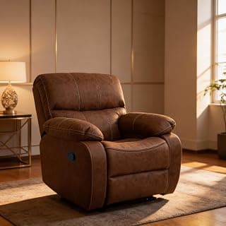 The Couch Cell | Single Seater Recliner Chair | Tan Suede Fabric Recliner | Manual with Pocket Spring Seating & Contrast Stitching | Comfort Recliner for Living Room Home Seating