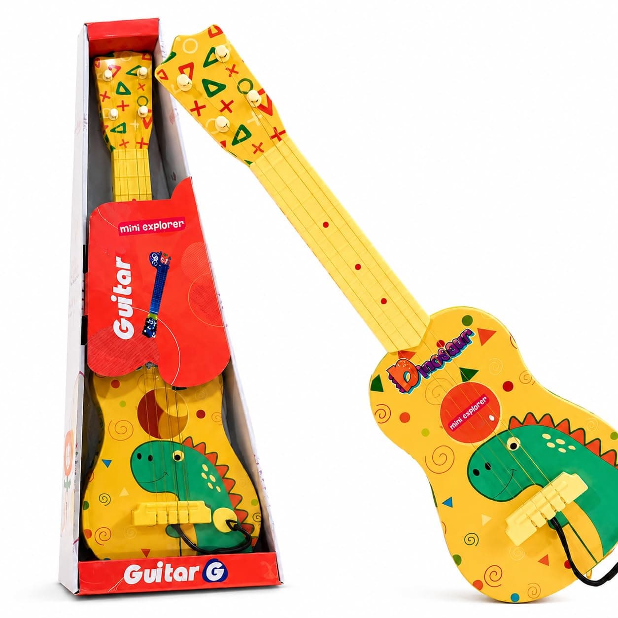 MiniExplorer Ukulele Guitar Toy for Kids, 57 cm 4 String Musical Instrument Toy for Toddlers & Boys Girls Age 3+, Early Educational Pretend Play Guitar - Dino