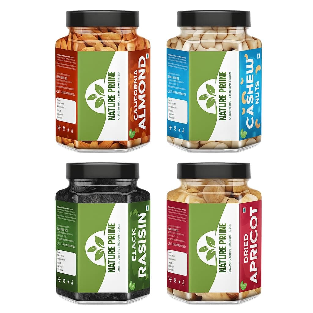 Nature Prime Fresh and Healthy Nuts Dry Fruits Combo Pack of Almond, Cashew,Black Raisin, Apricot Jar Pack (200g * 4) 800G Festive Gift for Diwali, Christmas, New Year & Corporate Gifting