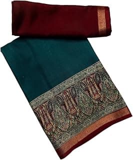 Elegant Doll Silk With Kalamkari Patola Type Designer Saree With Matching Zari Waving Unstitched Blouse Piece.