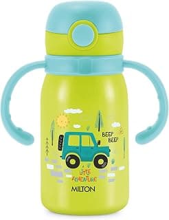 MILTON Fountain 450 ISI Certified Stainless Steel Water Bottle, Leak Proof, Rust Proof, Single walled,1 Yr Warranty, Ideal Sipper Water Bottle for School Kids Bottle, 455 ml, Neon Green (Car)
