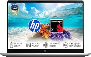 HP Omnibook 3, Snapdragon X Processor 45 TOPS (16GB LPDDR5x,512GB SSD) 2K WUXGA, Anti-Glare, 14''/35.6cm, Win 11, M365*Office 24,Silver,1.42kg, hz0026QU, Lighter mini Charger, FHD IR Camera, AI Laptop