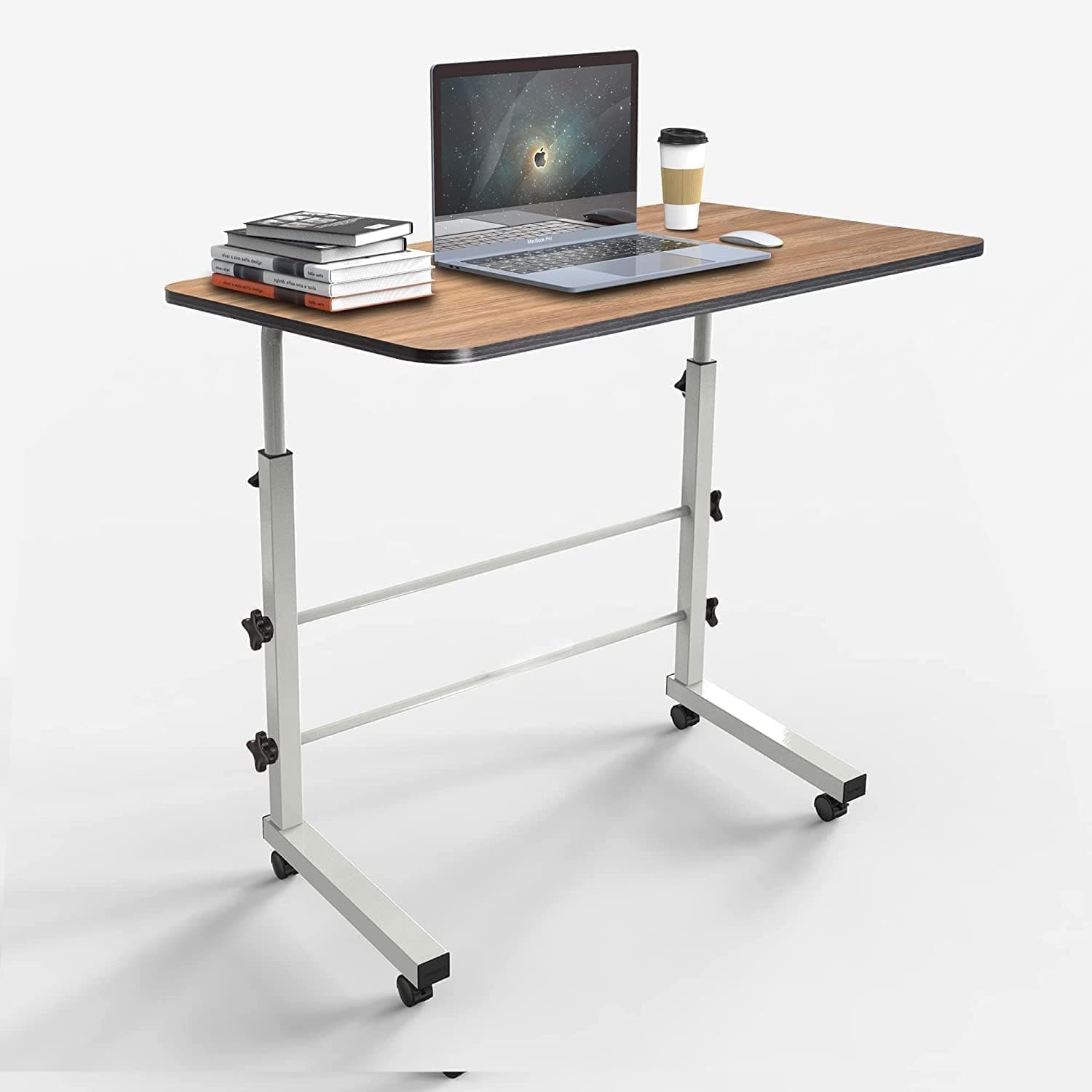 TEKCOOL Multi-Purpose Sofa Side Height-Adjustable Laptop Table with Docking for Tablet, Study Table, Portable, Ideal for Work from Home, DIY Table, Easy to Assemble (Wooden-White)'