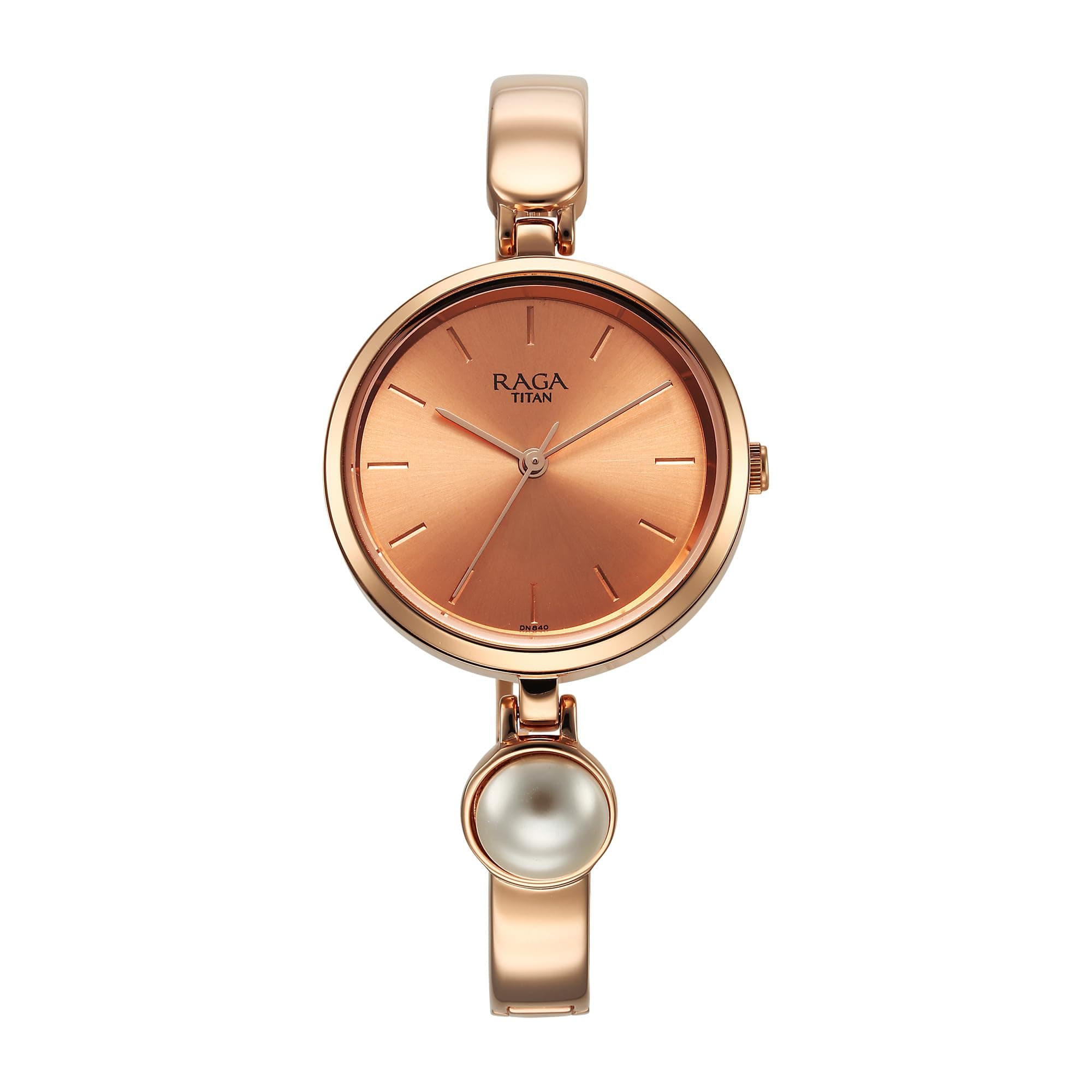 Titan Raga Power Pearls Quartz Analog Rose Gold Dial Metal Strap with Pearl Watch for Women-NS2720WM01F