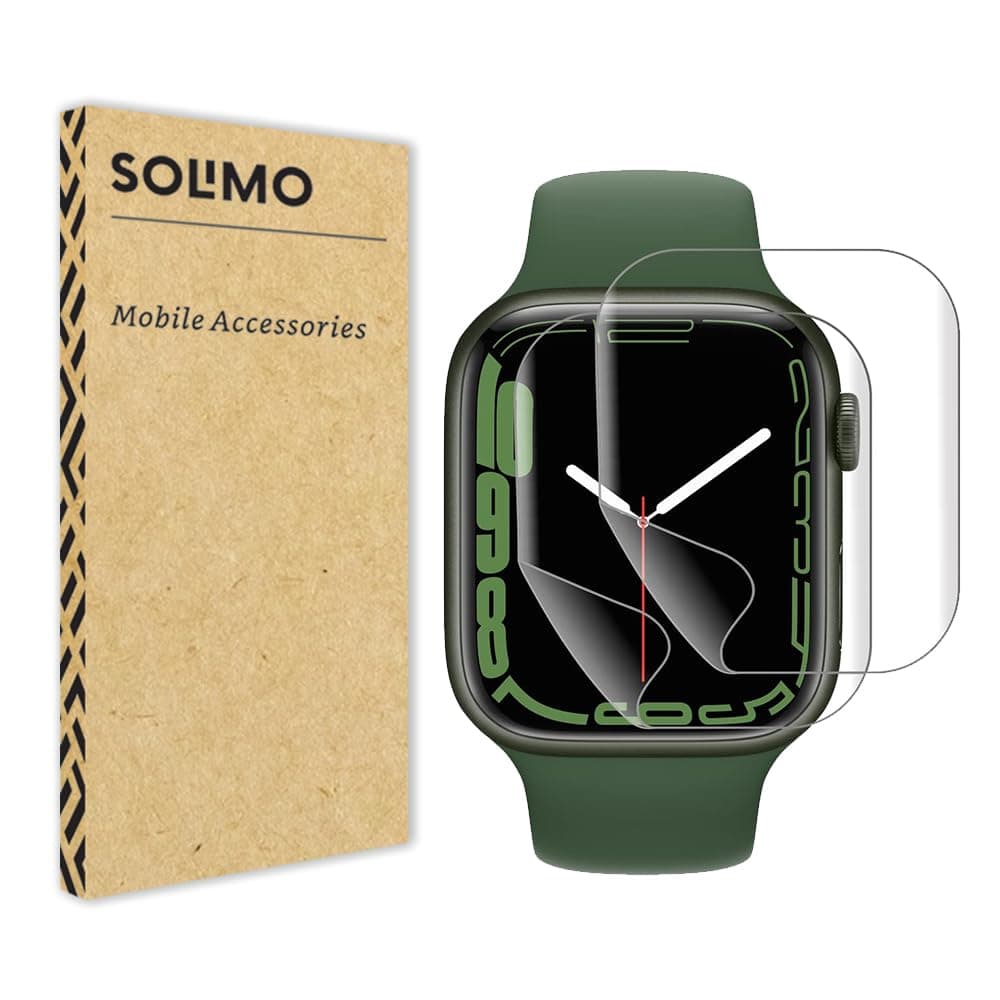 Amazon Brand - Solimo Full Coverage Watch Protector Screen Guard Scratch Guard Compatible for Apple Watch Series 8/7-Hd Clear-Bubble-Free (Pack of 2, 45Mm)-Tempered Glass
