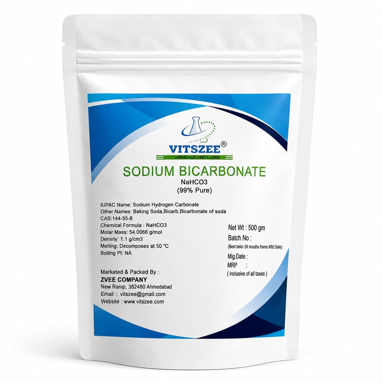 Sodium Bicarbonate Powder 500g | Baking Soda | Multipurpose Cleaner, Deodorizer & Baking Use | 99% Pure NaHCO₃