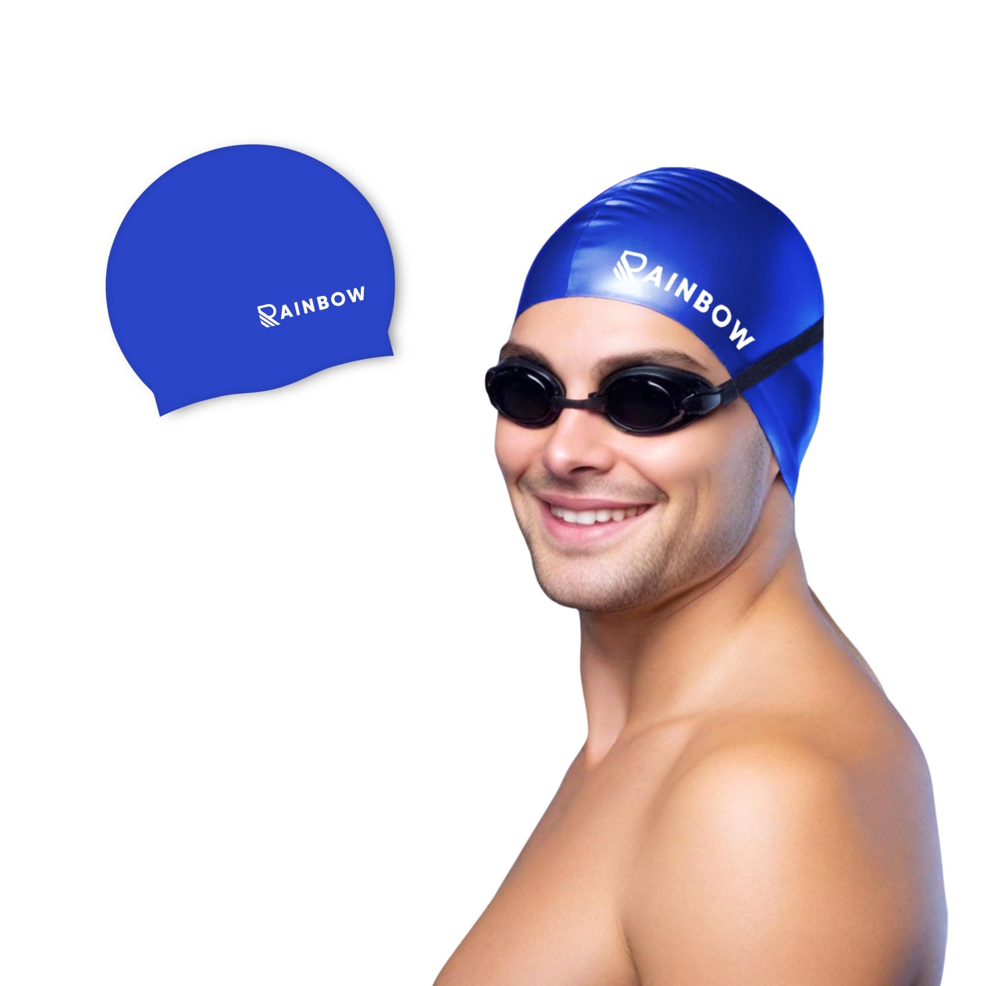 Rainbow Silicone Swimming Cap for Men, Women & Kids | Stretchable Swim Cap for Long & Short Hair | Durable, Waterproof & Comfortable Fit - Electric Blue