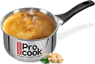 Milton Pro Cook Induction Cookware & Gas Stove Friendly Stainless Steel Tea Pan 14 cm | 1.2 Litre | Sandwich Bottom Sauce Pan | Chai Pot | Milk Boiler with Handle | 2 Year Warranty