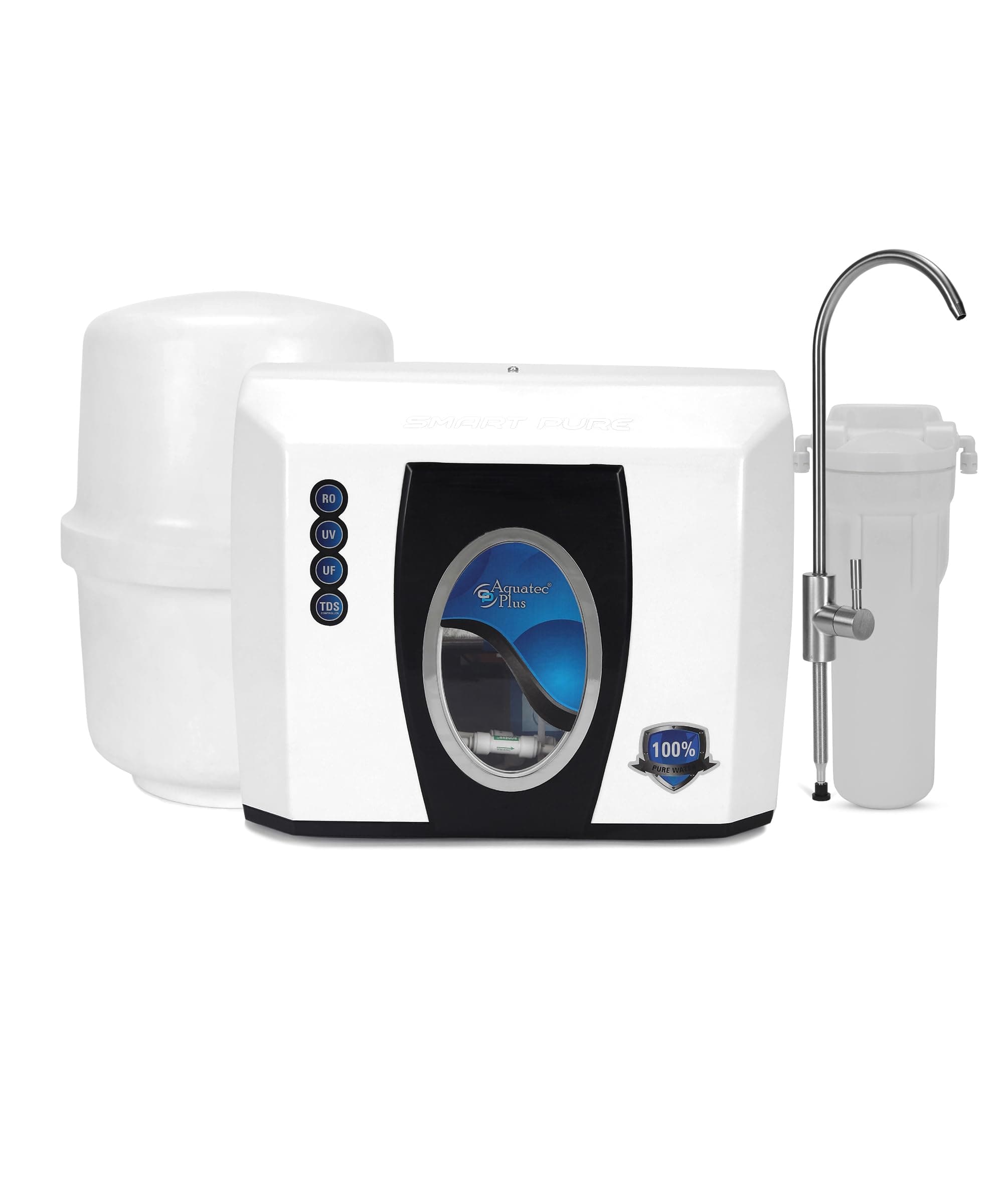 Aquatec Plus - Smart Pure - UTS Under Sink Storage pressure tank 12 L RO+UV+UF+TDS Water Purifier (White) Works up to 3500 TDS