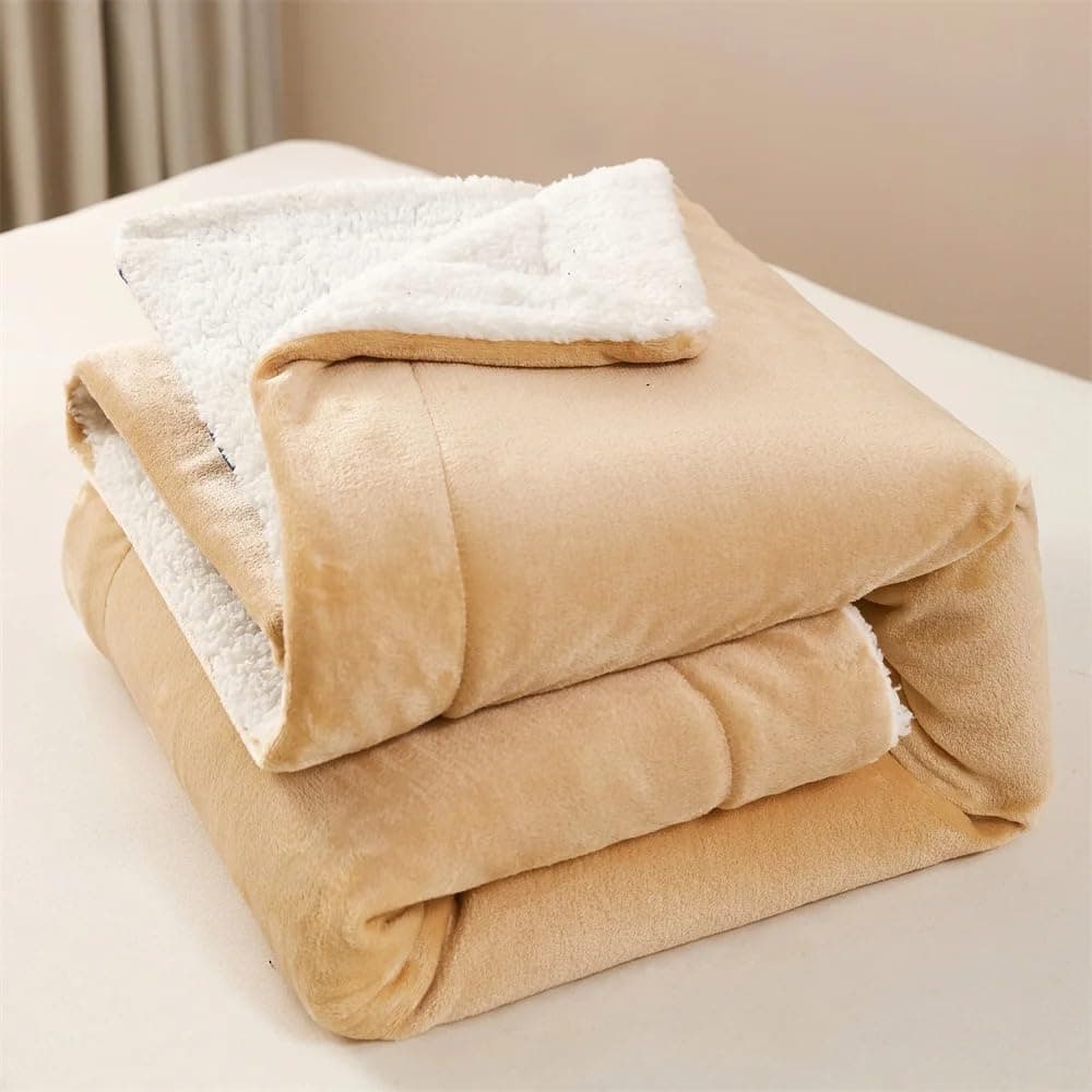 Goyal's Ultra Soft Flannel Sherpa Blanket for AC Room, Mild & Heavy Winter Use | Single Bed Reversible Plush 500GSM Blanket 55 x 90 Inches | Thick Warm Cozy Dual Layer Microfibre Throw - Golden Beige
