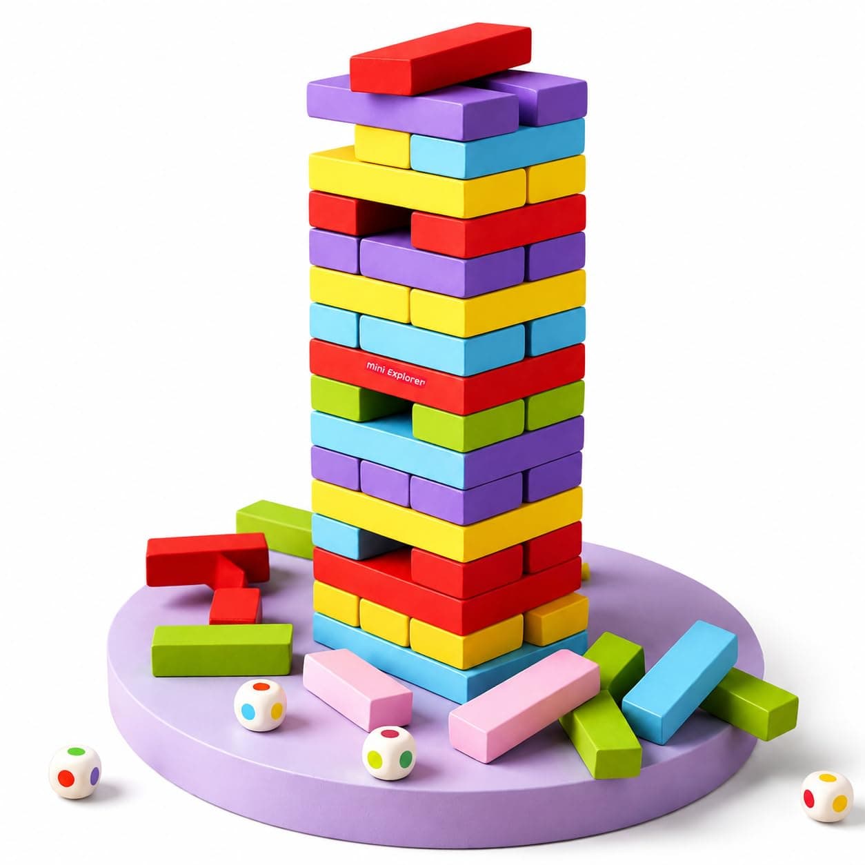 MiniExplorer Toys & Games Tumbling Tower Game for Kids and Adults, Wooden Blocks with Dices Game|Stacking Game Challenging Maths Game
