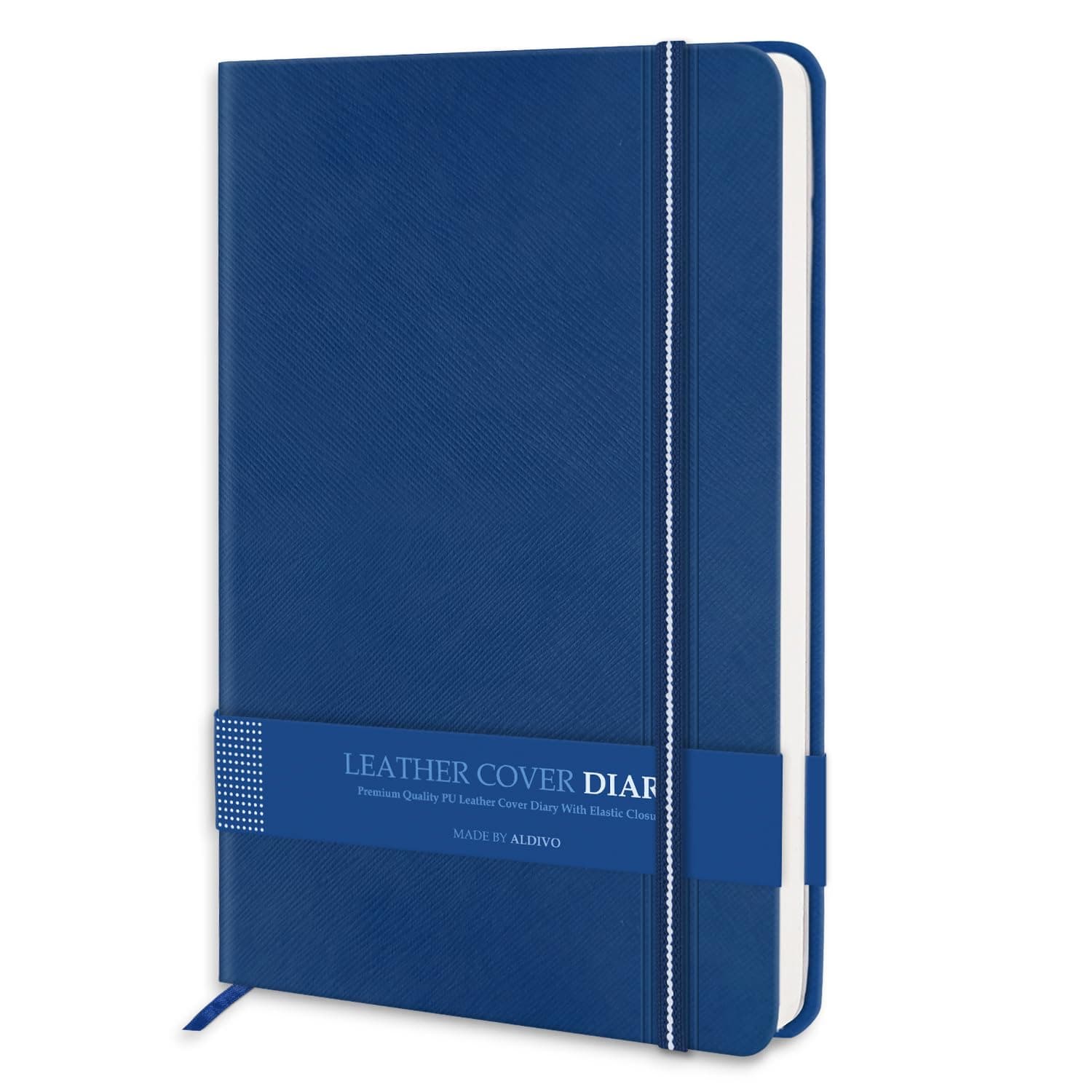 ALDIVO Signature Series Blue Premium Texture Leather Hard Bound Journal Notebook Diary with Elastic Closure | 192 Blank Pages | Size A5 | Personal Journal Diary for Office, Men and Women