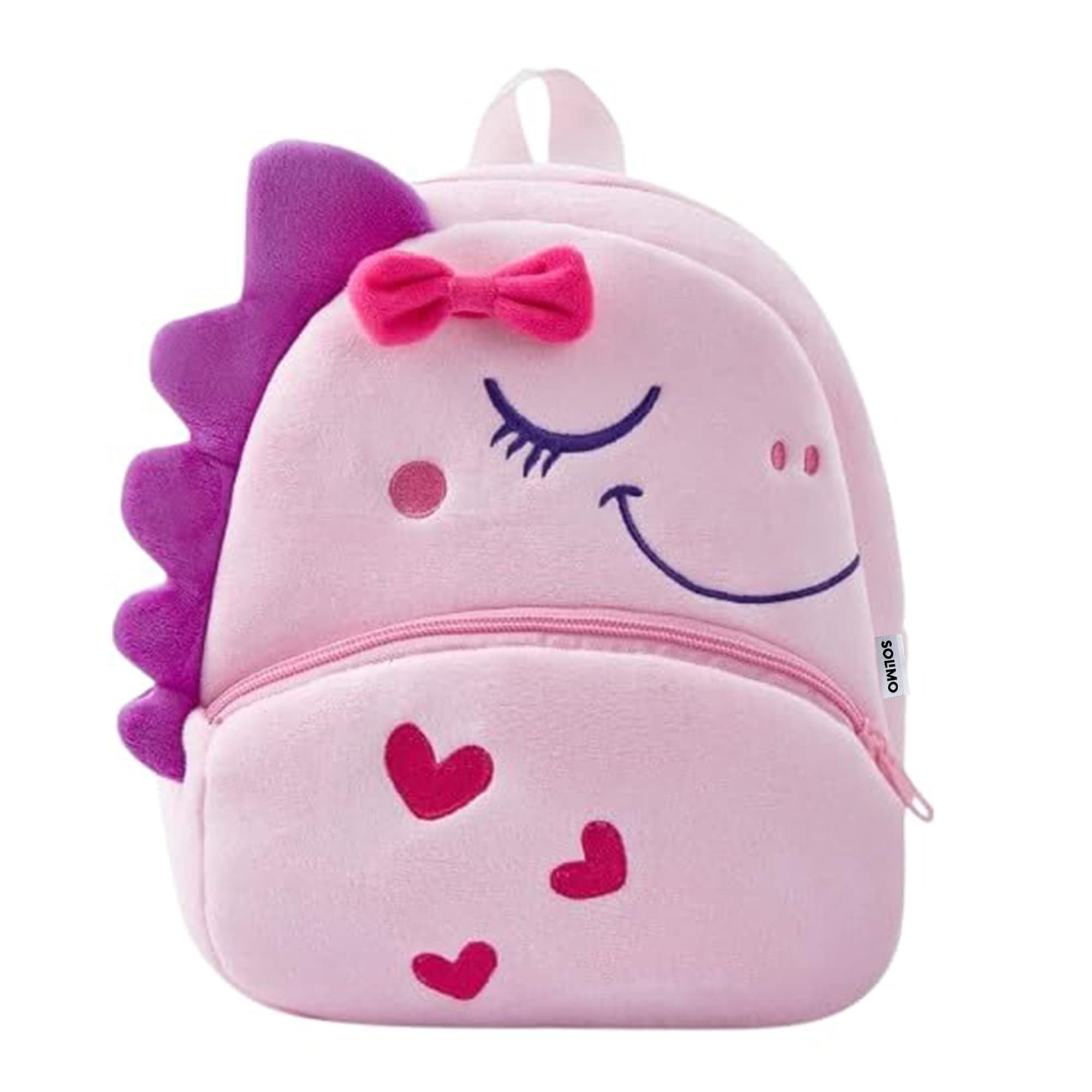 Amazon Brand - Solimo Velvet Toddler Backpack For Girls And Boys 2-6, Preschool Kindergarten Backpack, Cute Kids Backpacks, Dinosaur Backpacks For Kids (10L_Multi Colour)