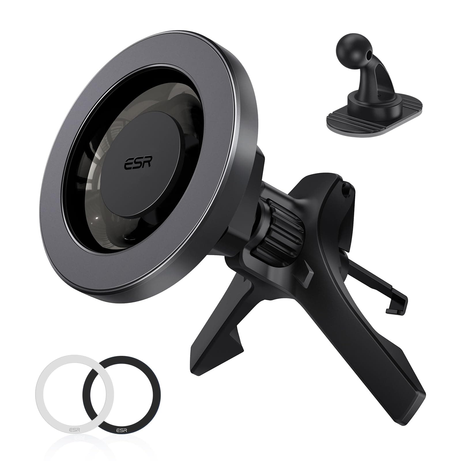 ESR for MagSafe Car Mount, Magnetic Car Mobile Holder, Air Vent/Dashboard Magnetic Phone Mount for iPhone 17e/Air/17/16e/16/15/14/13, Samsung, Pixel 10, All Smartphones, Grey(2 Metal Rings Included)