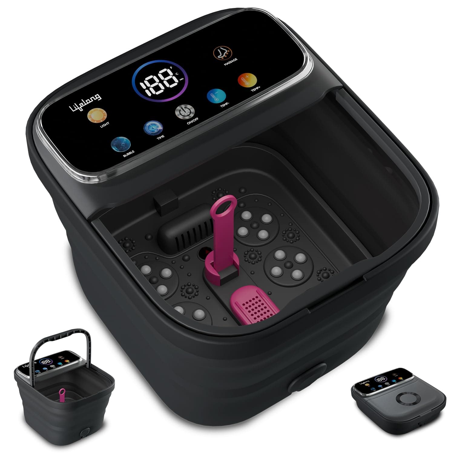 Lifelong Electric Foot Spa Pedicure Machine with Remote | Foldable Pedicure Tub for Home with 6 Rotating Rollers & Pumice Stone| Hot Water Tub for Pain Relief | 3 Massage Modes, Heat & Bubble Therapy