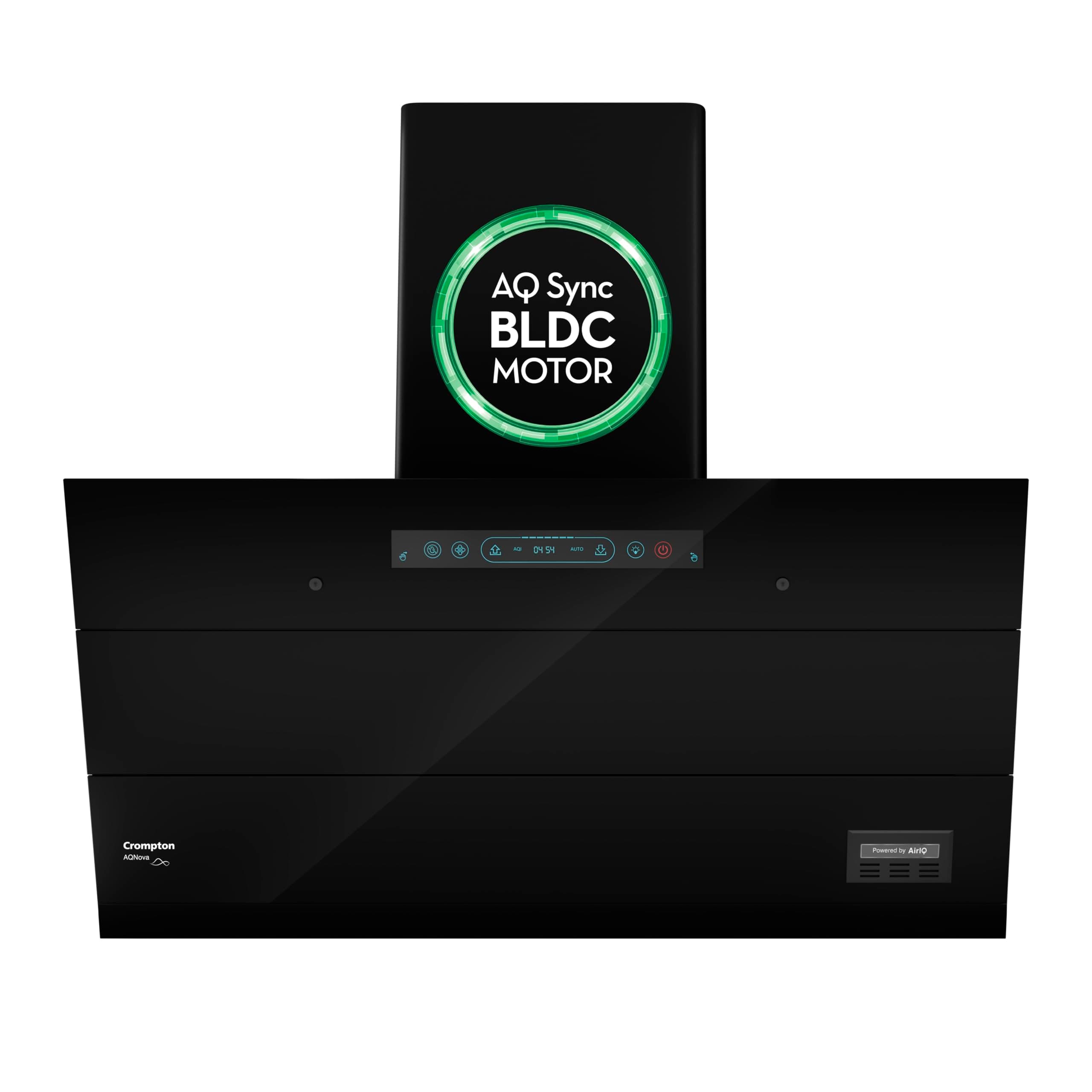 Crompton AQNova BLDC 1800m3/hr 90cm Slant Chimney|AirIQ technology|Adaptive suction| Intelligent Autoclean|Motion Sensor|15Yrs Motor & 4Yrs Overall Warranty|(Black)|Free Installation & Ducting kit