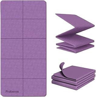 Proberos® Portable Folding Yoga Mat with Carry Bag TPE Yoga Mat Anti-slip 5mm Thicken Fitness Yoga Mat for Men Women Pilates Mat for Home Workout, Gym, Travel, 72x24 inches, Purple