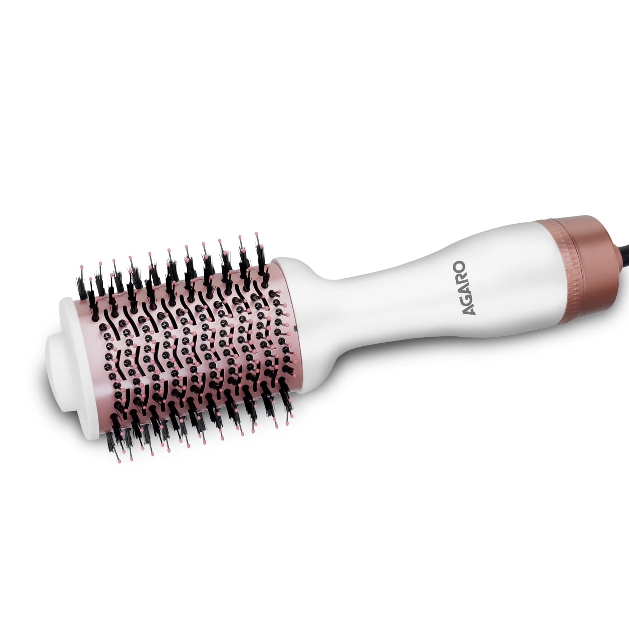 AGARO Hot Air Brush for Hair, Blow Dryer Brush, Volumizer & Styler, 360° Airflow Vent, Oval Barrel for Hair Volume, Charcoal Bristles, Ceramic Tourmaline Coating Brush Head, 1200W, White HV2179