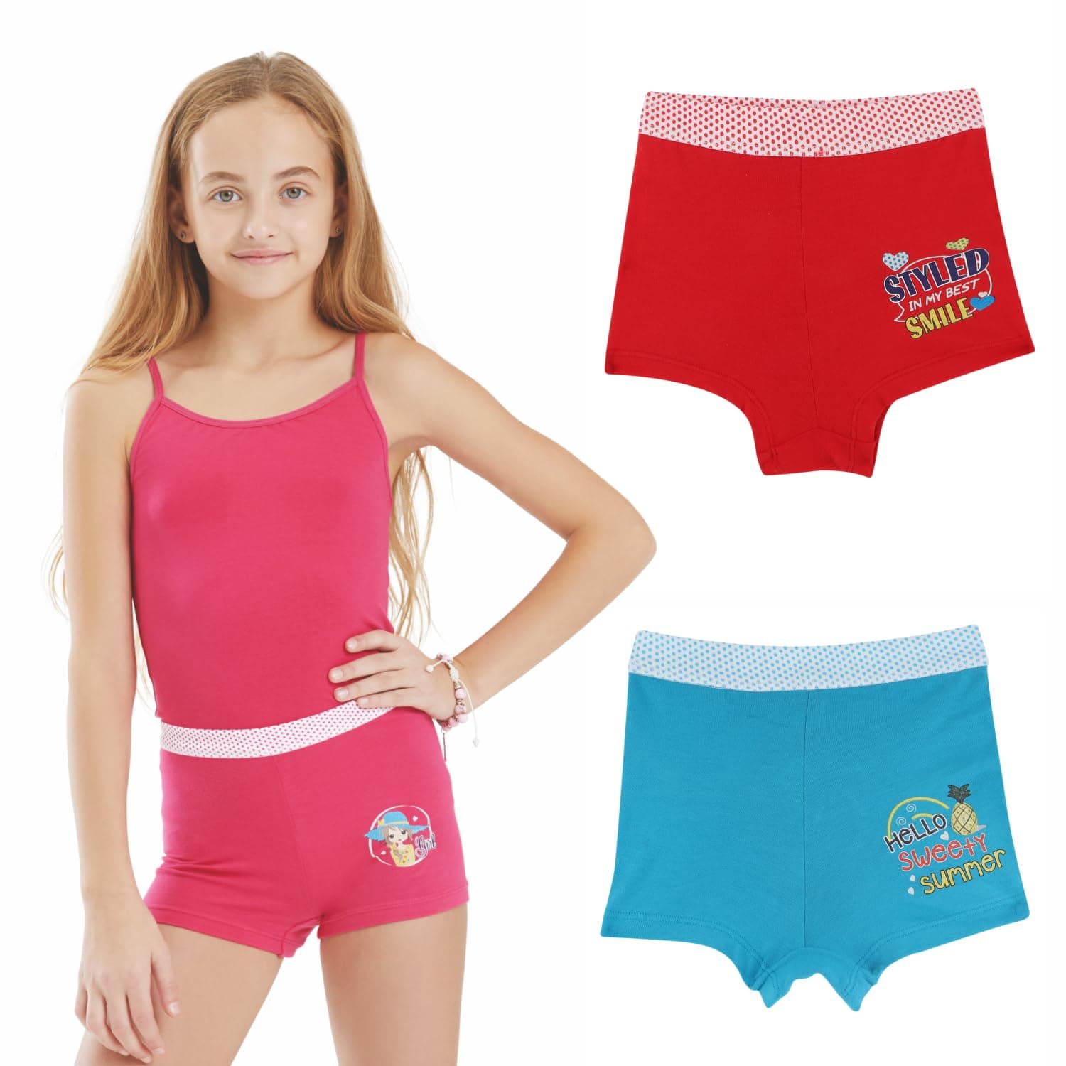 BODYCARE Girl's Shorts with Premium 100% Cotton Pack of 2 Suitable for All Day Wear with Ultrasoft and Durable Waistband for Rash Free Experience (Color & Print May Vary)