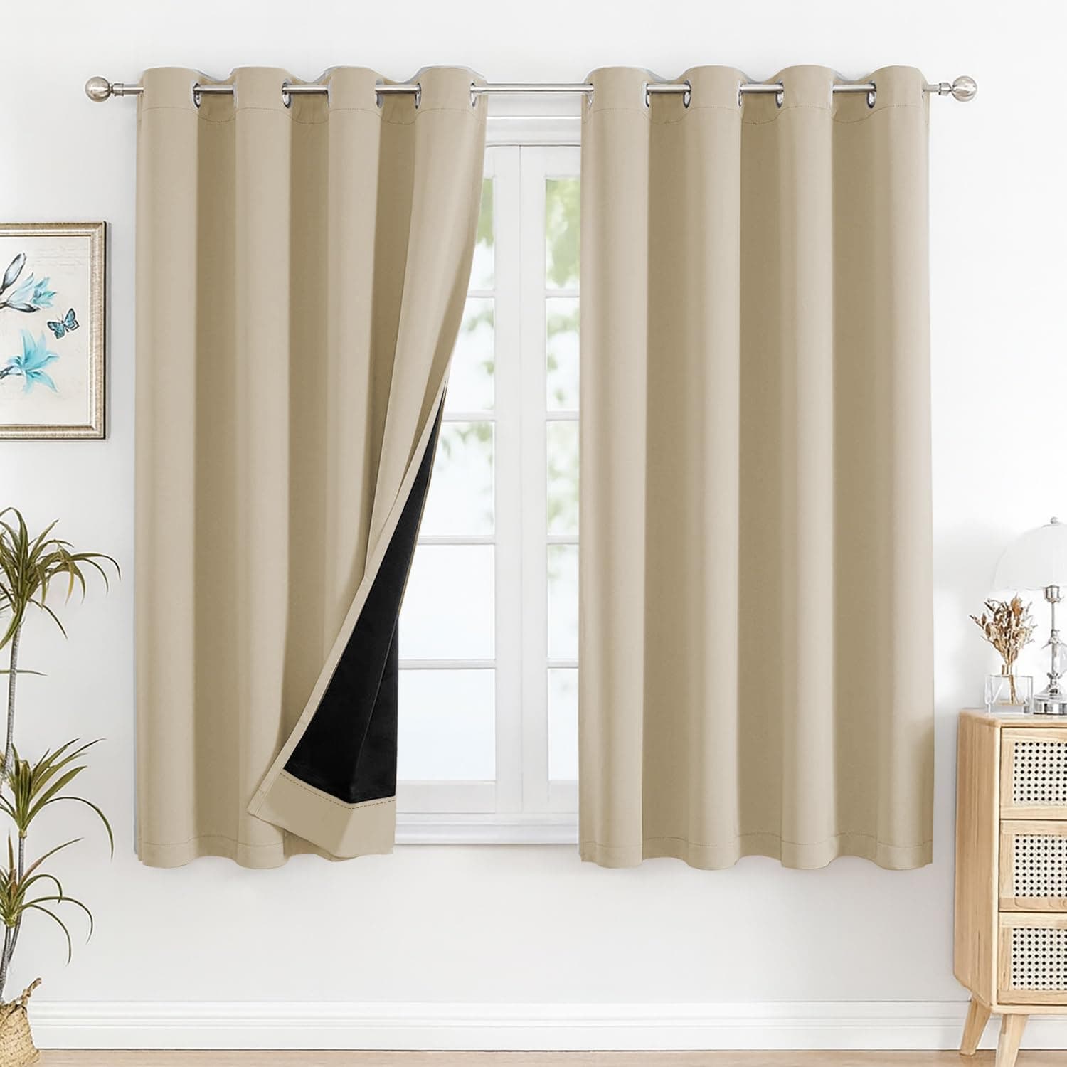 Cloth Fusion 100% Blackout Window Curtains 4 Feet Long Set of 2 with Blackout Lining, Double Layer Room Darkening Parda 4 Feet with Stainless Steel Grommets for Home Decor (4x4 Feet, Iridesent White)