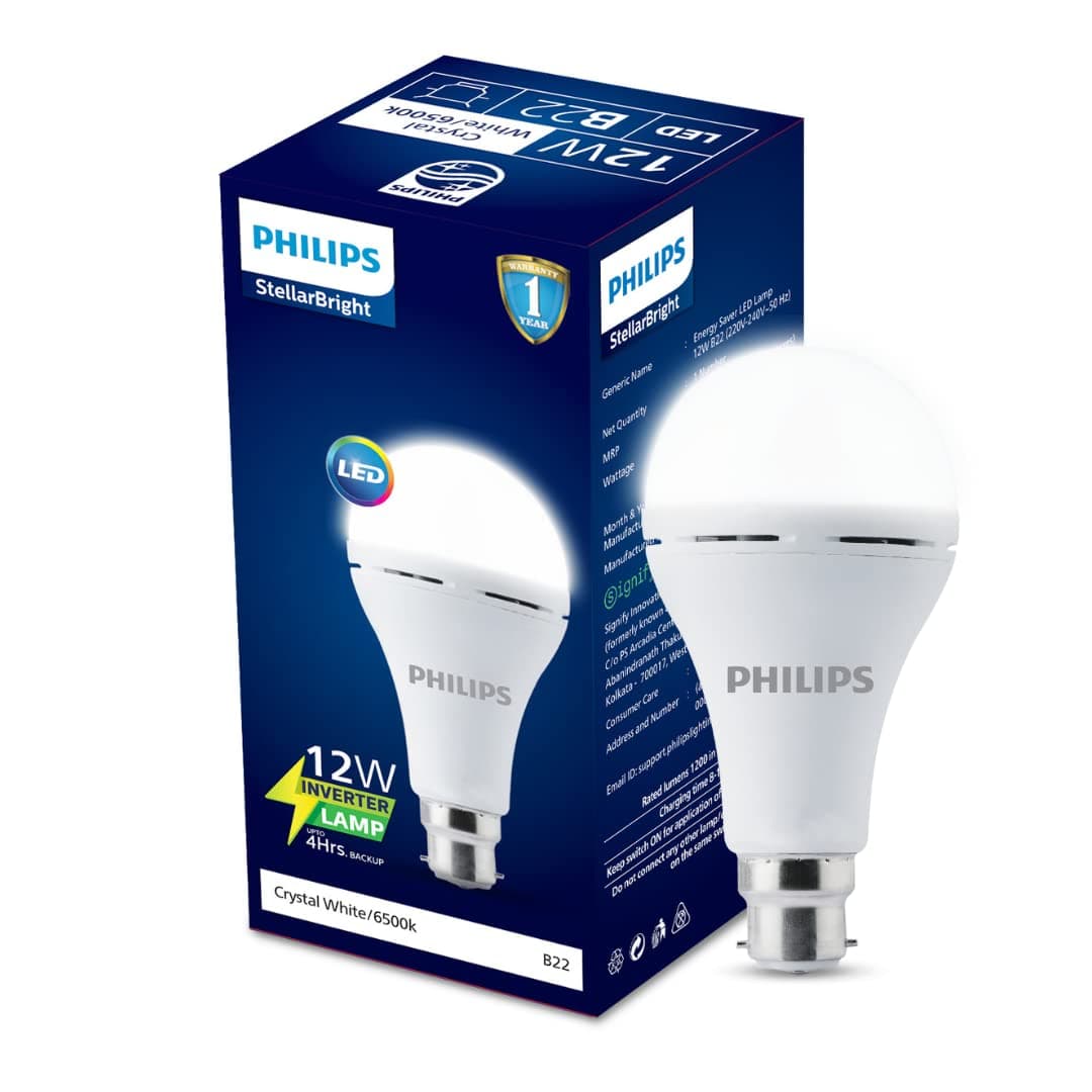 PHILIPS 12W Emergency Bulb | Rechargeable Emergency Bulb for Power Cuts | Backup : 4hrs, Crystal White, Pack of 1, b22d, LED