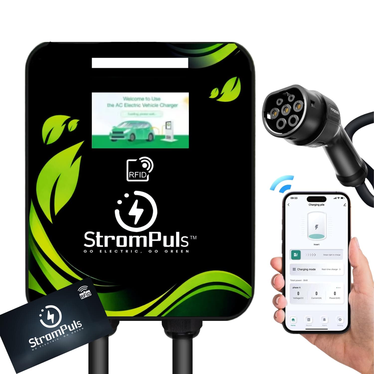 StromPuls 22kW EV Charger, 32A, 3 Phase, 5m TPU Cable, Large Touch Screen, Adjustable Amps, Wi-FI, BT, RFID,Emergency Switch, OTA Update, IP65, Built-in RCD, 5 Years Warranty*