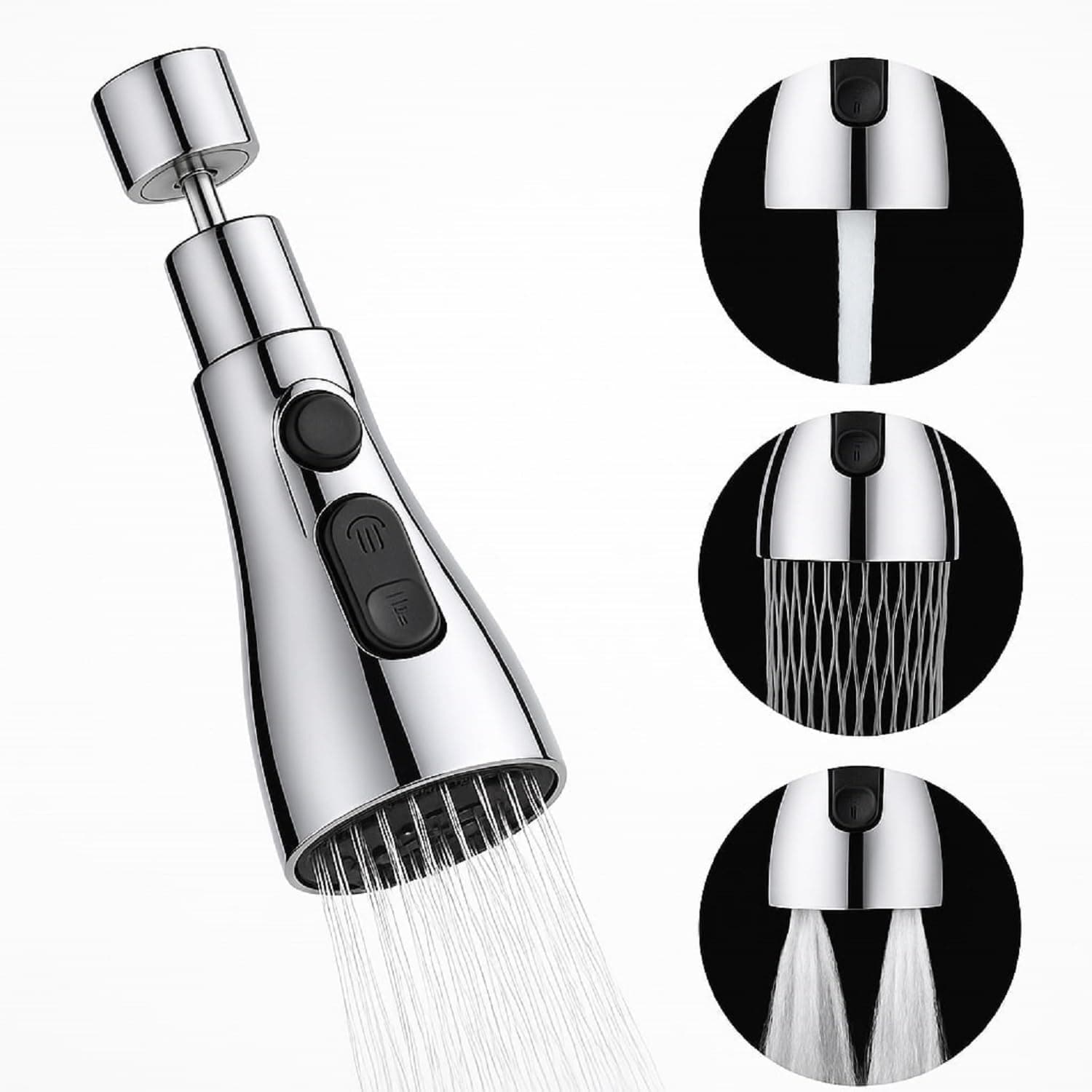 Misamo Enterprise Kitchen Faucet Extender, Chrome Plated, 3-Mode Spray Head, Flexible Extension