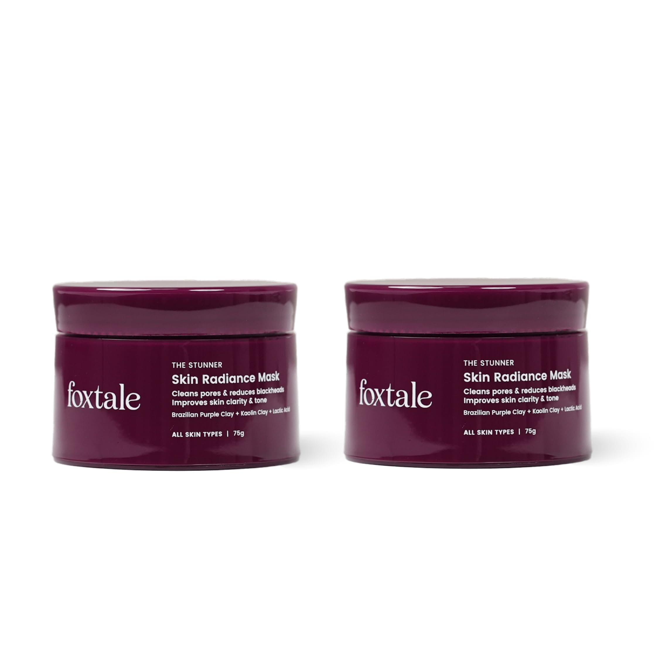 Foxtale Skin Radiance Detan Face Mask for Instant Tan Removal|Lactic Acid & Kaolin Clay|Brightening & Glowing|Removes Blackheads, Whiteheads & Dullness | For All Skin Types|Men & Women |75g each | Pack Of 2