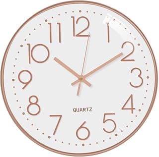 Rylan Wall Clock 12" Silent Quartz Decorative Latest Wall Clock Non-Ticking Classic Clock Battery Operated Round Easy to Read - (Rose White) Analog,Plastic