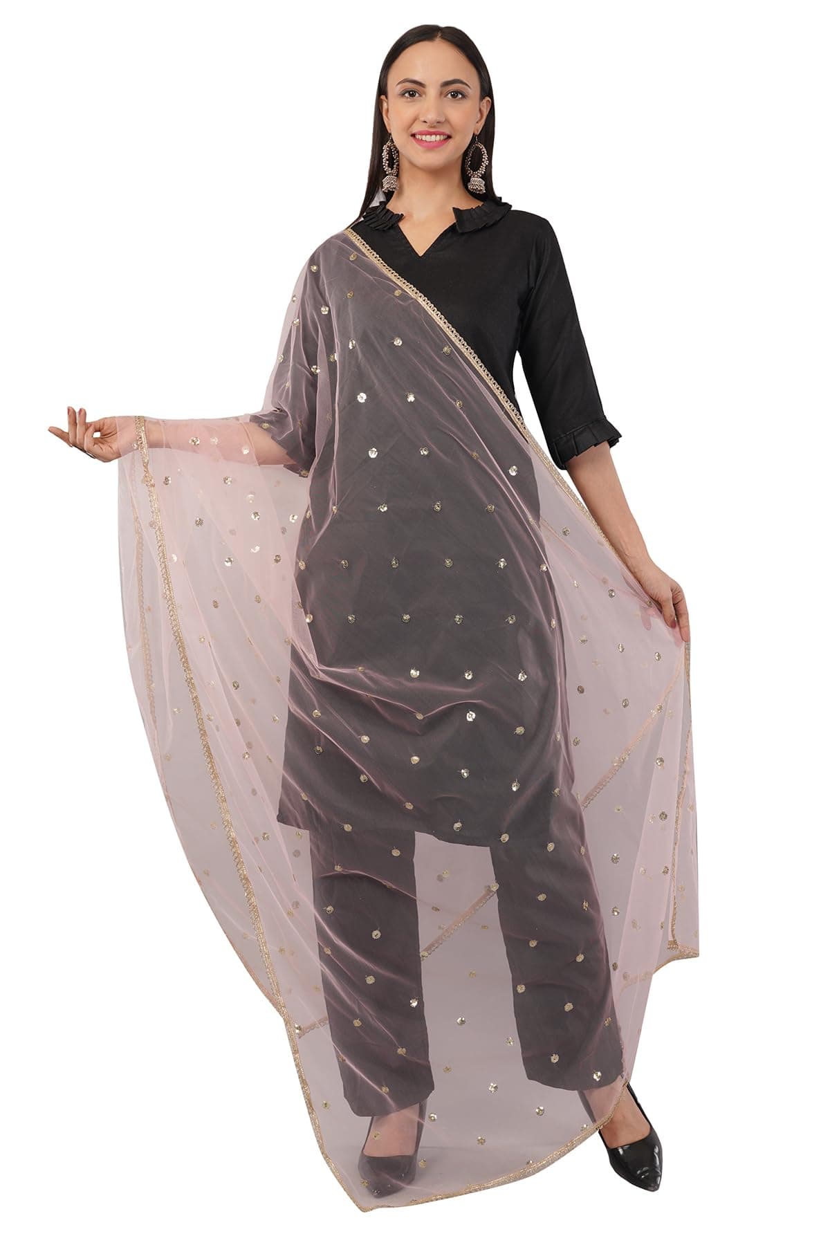 Negchaar Net Butti Dupatta for Women | Golden Lace Border Chunni | Butti Work Odhani | Wedding & Bridal Styling | Lightweight Drape | Kurti & Salwar Suit